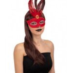 Maschera in Velluto Rosso con piume Nero - Carnival Toys