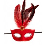 Maschera in Velluto Rosso con piume Nero - Carnival Toys