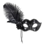 Maschera Venezia Nera Lucida con Rosa - Widmann